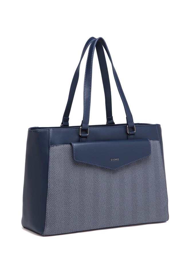 EVOKE HYPE HUSTLE Vegan Leather Tote Bag 253 for Women | Fits 14" Laptop | Stylish and Spacious for Work and Hustle (Pacific Blue) - Image 2